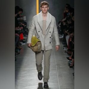 Bottega Veneta Men's Fur Shearing 2014 Runway Pea Coat Suede Leather Beautiful